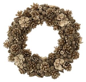 Coroncina con fiori e pigne champagne cm Ø45xh8,5