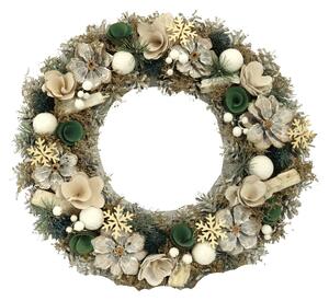 Coroncina con pigne e fiori bianco verde cm Ø45xh8,5