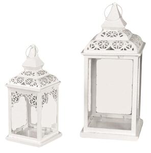 Set 2 Lanterne in Metallo bianco lucido quadro traforato