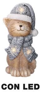 Gatto in Resina con Led cappello blu cm 19,5x18,5xh40