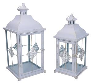 Set 2 Lanterne in Metallo bianco opaco dorato quadro
