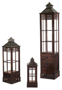 Set 3 Lanterne in Legno marrone scuro rettangolare
