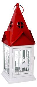 Lanterna in Metallo bianco rettangolare tetto rosso cm 14x14xh38