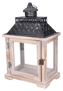 Lanterna in Legno sbiancato rettangolare con tetto nero cm 24x16xh39