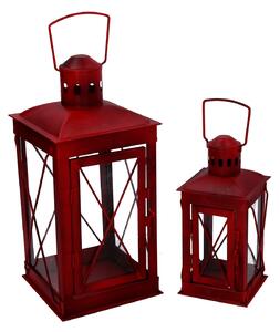 Set 2 Lanterne in Metallo rosso quadro