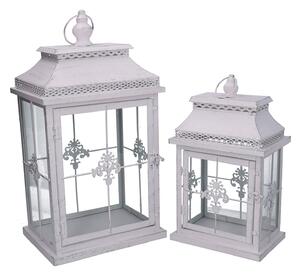 Set 2 Lanterne in Metallo bianco opaco argentata rettangolare