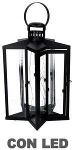 Lanterna con Led in Metallo stella nero cm 27,5x27,5xh42/48