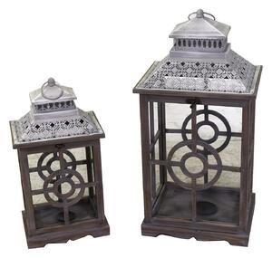 Set 2 Lanterne in Legno in Metallo grigio chiaro rettangolare