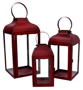 Set 3 Lanterne in Metallo rosso quadro