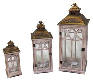 Set 3 Lanterne in Legno in Metallo naturale quadro