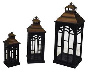 Set 3 Lanterne in Legno in Metallo nero quadro
