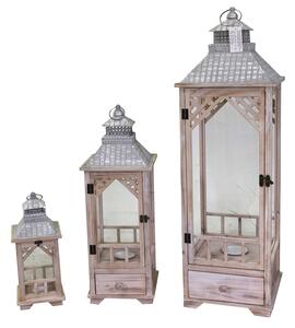 Set 3 Lanterne in Legno in Metallo naturale quadro
