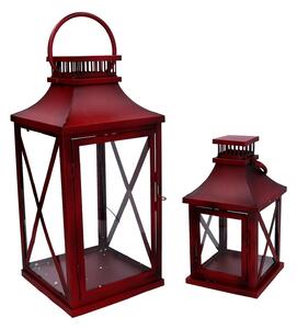 Set 2 Lanterne in Metallo rosso quadro