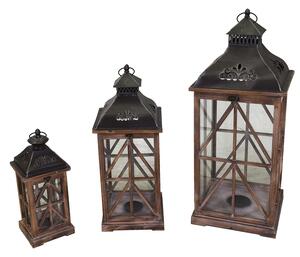 Set 3 Lanterne in Legno in Metallo noce quadro
