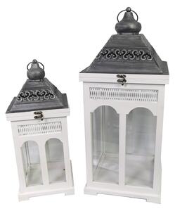 Set 2 Lanterne in Legno in Metallo bianco argento quadro