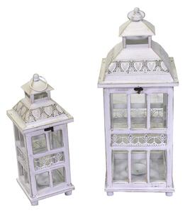Set 2 Lanterne in Legno in Metallo sbiancato quadro