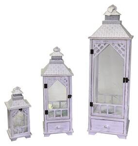 Set 3 Lanterne in Legno in Metallo sbiancato quadro