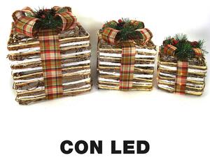 Set 3 Pacchi Regalo Decorativi con Led naturale