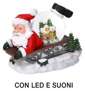 Palla di vetro con Led in Resina babbo natale slitta con musica cm 19,5x12,5xh18
