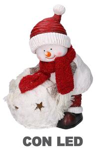 Pupazzo di neve in Resina con palla con Led bianco cm 31,5x20,5xh41