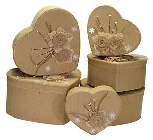 Set 6 Scatole cartone e juta naturale cuore