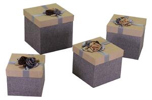 Set 4 Scatole cartone e stoffa grigio e naturale quadra