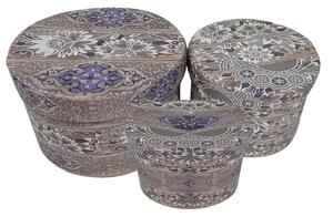 Set 3 Scatole in Similpelle grigio fiori tondo