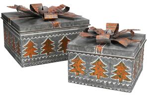 Set 2 Scatole in Metallo grigio oro quadro