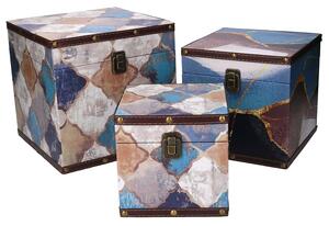 Set 3 Scatole in Similpelle blu marocco quadro