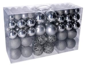 Set 100 Palline Decorative per Albero di Natale in Plastica argento cm Ø4,6,8