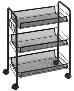 Carrello da Cucina a 3 Ripiani 41,5x26,5x63 cm in Acciaio e Polipropilene Nero