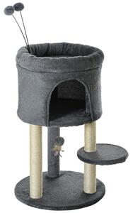 Albero Tiragraffi per Gatti 44,5x44,5x73,5 cm con Casetta e Lettino Pali in Sisal e Palline Grigio