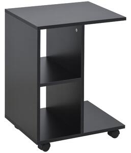 Tavolino da Salotto a C 45x35x58 cm con 2 Ripiani e 4 Ruote Girevoli Nero