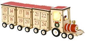 Calendario Avvento di Natale a forma di Treno 40x8x11 cm con Luce LED in Compensato