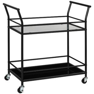 Carrello da Cucina a 2 Ripiani in Vetro Temperato 75x40x80 cm 4 Ruote Struttura in Metallo Nero