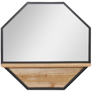 Specchio da Parete Ottagonale con Mensola in Legno 61x61 cm in Metallo Nero