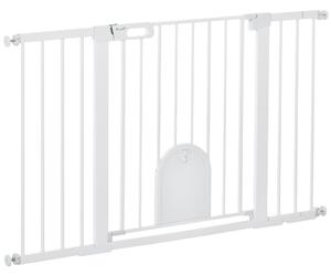 Cancelletto per Cani Estensibile con Porta a Chiusura Automatica 75-131x76 cm in Metallo e ABS Bianco