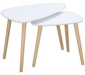 Set 2 Tavolini da Salotto Impilabili Stile Nordico con Gambe in Legno Bianco