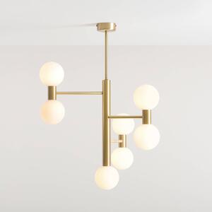 ALDEX Lampada a sospensione Flare, a 7 luci, ottone/bianco opale, vetro