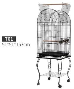 Voliera Gabbia per Uccelli e Canarini 51x51x153 cm con Ruote in Metallo Nero