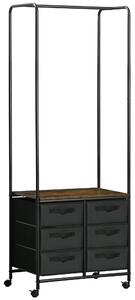 Appendiabiti da Terra con Mobile 6 Cassetti 63,5x40x172,5 cm in Tessuto e Ripiano Aperto Nero e Marrone