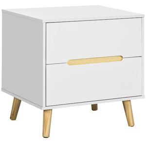 Comodino con 2 Cassetti 50Lx40Px50,5 cm in Truciolato e Gambe in Legno di Pino Bianco