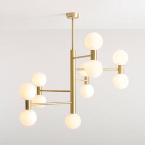 ALDEX Lampada a sospensione Flare, a 11 luci, ottone/bianco opale, vetro