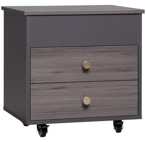 Comodino 2 Cassetti e Ruote con Piano Sollevabile 50x40x50 cm in Legno Grigio