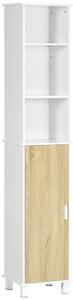 Colonna Bagno Salvaspazio 33,5x29x169 cm 3 Vani Aperti e Armadietto in Legno Bianco e Marrone Chiaro
