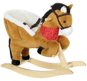 AIYAPLAY Cavallo a Dondolo per Bambini 18-36 Mesi con Nitrito Realistico e Struttura in Legno Massello, Marrone | Aosom Italy
