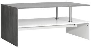 Tavolino da Salotto 2 Livelli 90x60x42 cm in Truciolato e Acciaio Inox Bianco e Cemento