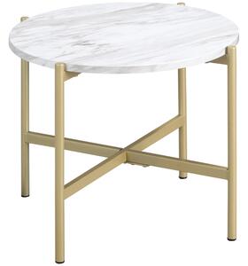 Tavolino da Caffè con Piano d'Appoggio Effetto Marmo Ø55x45 cm Struttura in Metallo Dorato