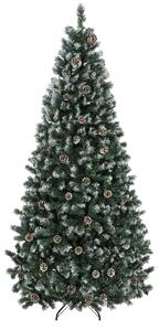 Albero di Natale Artificiale Ø116x210 cm con 998 Rami Innevati Pigne e Base Pieghevole in Plastica e Acciaio Verde