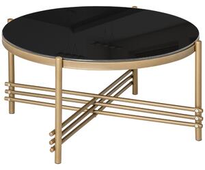Tavolino da Caffè con Piano in Vetro Temperato Ø85x41 cm Base in Metallo Nero e Oro